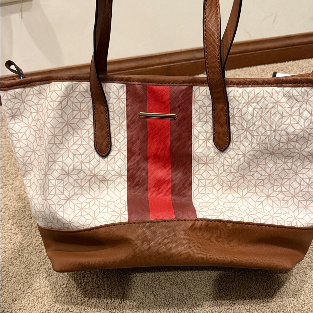 Brown and Red Geometric Tote Bag